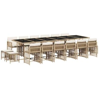 vidaXL Set Comedor De Jard&iacute;n 17 Pzas Con Cojines Rat&aacute;n Sint&eacute;tico Beige Vidaxl