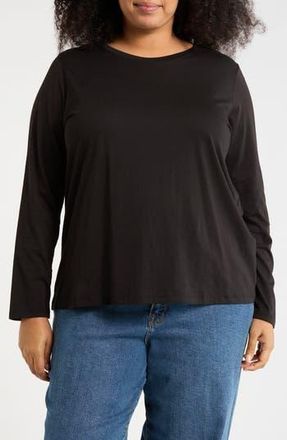 Eileen Fisher Long Sleeve Organic Cotton T-Shirt in Black at Nordstrom Rack, Size 1X
