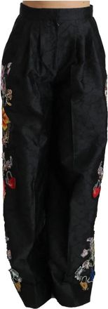 Dolce & Gabbana Brokaat Bloemen Pailletten Beaded Broek - Dames - Wijde Broeken - Zwart - M - Pailletten - Broeken