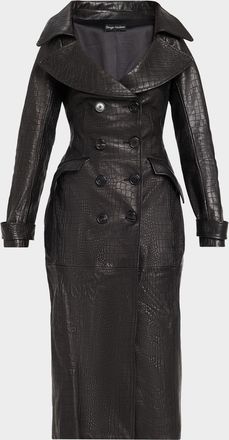 Sergio Hudson Croc-Embossed Leather Trench Coat