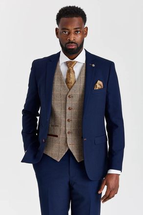 PAUL ANDREW 3 Piece Textured Suit with Tweed Check Waistcoat