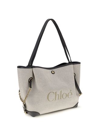 Chlo&eacute; Womens Clover Tote Bag Canvas Black Navy Cotton Shoulder