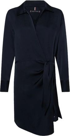 Tommy Hilfiger Korte overhemdjurk met cr&ecirc;peknopen - Dames - Korte kleedjes - Blauw - L - Kleedjes