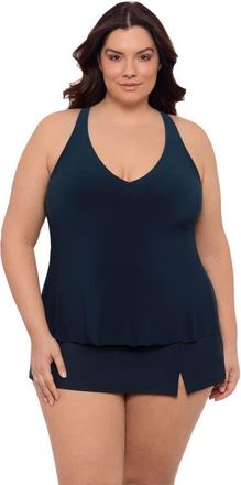 Aqua Green Plus Size V-Neck Full Coverage Ladder Trim Racerback Tankini Swimsuit Top in True Navy at Nordstrom, Size 1X