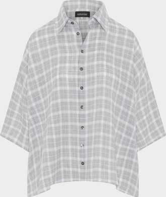 Eskandar Sloped-Shoulder Wide A-Line Short-Sleeve Shirt With Collar (Mid Length)