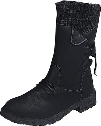 Generic Knee High Boots for Women Winter Waterproof Snow Boots Sweater Knitted Cuff Fashion Wide Fit Side Zipper Warm Comfortable Non-Slip Walking Boot Outdoo