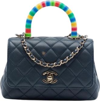 Chanel Pre-owned Vintage Quilted Satchel - Dames - Vintage Handtas - Blauw - ONE Size - Leer - Vintage