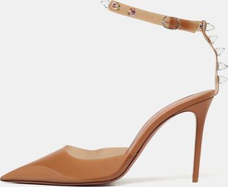 Amina Muaddi Brown Pvc Crystal Embellished Julia Ankle Strap Pumps