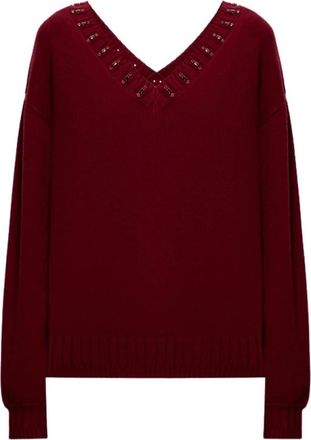 Twinset V-hals Gebreide Trui - Dames - V-hals truien - Rood - M - Truien & Vesten