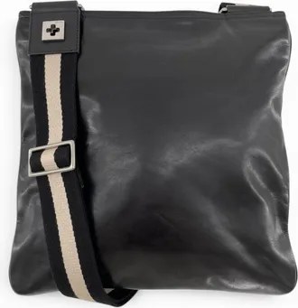 Bally Black Leather Canvas Shoulder Bag (Pre-Owned)