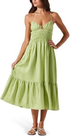 ASTR the Label Eleni Tiered Linen & Cotton Midi Dress in Spring Green at Nordstrom Rack, Size X-Large
