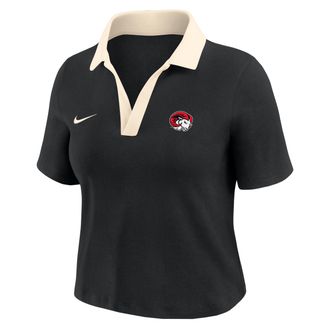 Nike Womens College (Winston-Salem State University) Short-Sleeve Polo Crop Top in Black | ZW12574WISA25-BLK