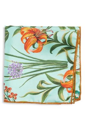 Clifton Wilson Teal & Olive Floral Silk Pocket Square at Nordstrom