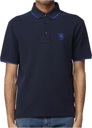 Blauer Blauw Katoenen Poloshirt met Logoschild - Heren - Polos - Blauw - L - Katoen - Tops