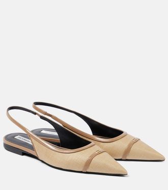 Victoria Beckham Leather-trimmed raffia slingback flats