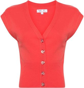 agnès b. sleeveless jersey cardigan - women - Cotton - 3 - Pink