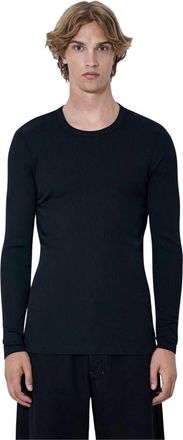 Christophe Lemaire Rib Long Sleeve Top in Jersey - Heren - Longsleeves - Zwart - M - Katoen - Tops