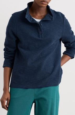 Seasalt Cornwall Last Boat Organic Cotton Half Placket Sweatshirt in Maritime at Nordstrom, Size 10 Us