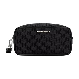 Karl Lagerfeld K/Monogram Leren Wash Bag - unisex - Tassen - Zwart - Maat: ONE Size Leer