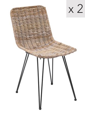 Nordlys Set of 2 Metal & Natural Fiber Chairs in Brown