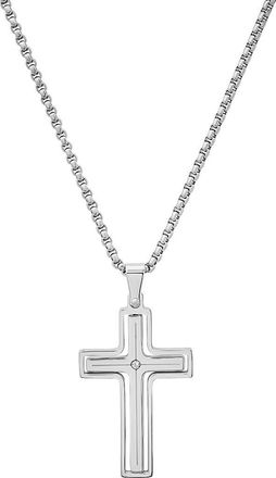 HMY Jewelry Mens Stainless Steel Crystal Cross Pendant Necklace in Silver at Nordstrom Rack