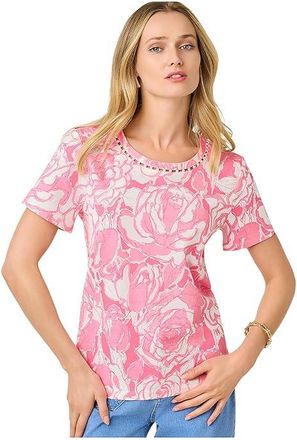 Lilly Pulitzer Clairmont Pearl Knit Top Womens Clothing Confetti Pink Rosanna : XXS, Cotton
