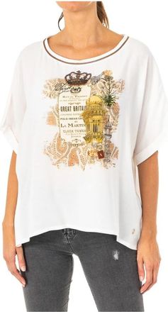 La Martina Wide T-shirt met korte mouwen en logo - Dames - T-shirts - Wit - M - Katoen - Tops