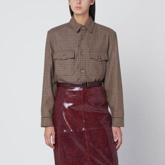 Saint Laurent Overshirt in beige/brown/black houndstooth
