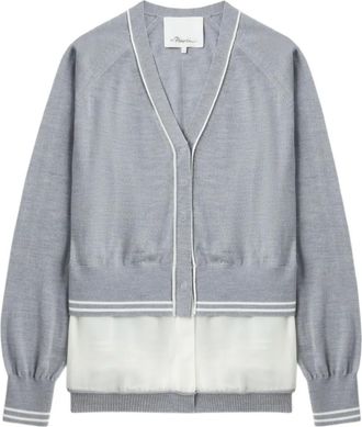 3.1 Phillip Lim Cardigan in lana con scollo a V e finiture in chiffon - Grigio