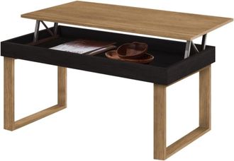 HOGAR 24 Mesa Centro Elevable Madera Maciza Acabado Negro y Encerado