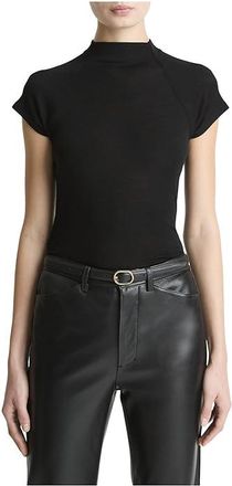 Vince Cap Sleeve Raglan Mock Neck Womens Clothing Black : MD, Wool