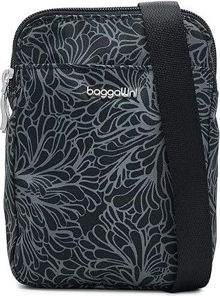 Baggallini Modern Take Two RFID Crossbody Cross Body Womens Handbags Midnight Blossom Print, Polyester