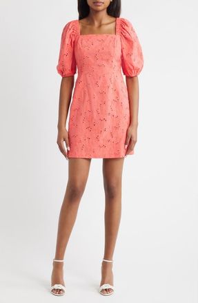 Anne Klein Cotton Eyelet Minidress in Sea Coral at Nordstrom, Size 10