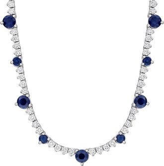 Rina Limor 14K 4.56 Ct. Tw. Diamond & Blue Sapphire Station Necklace