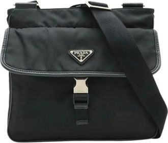 Prada Pre-owned Nylon Leren Schoudertas - Dames - Vintage Schoudertas - Zwart - ONE Size - Nylon - Vintage