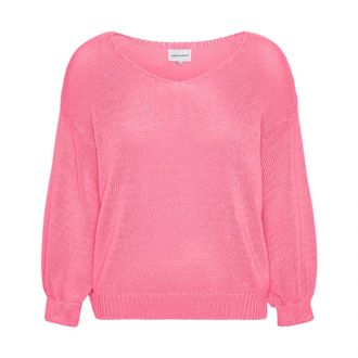 Americandreams Milana LS Light Cotton Knit - Dames - V-hals truien - Roze - L - Katoen - Truien & Vesten