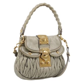 Miu Miu Beau Top Handle Leather Beige Leather Handbag (Pre-Owned)