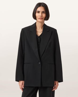 AllSaints Polyester Averie Relaxed Fit Blazer, Size: UK 16/US 12