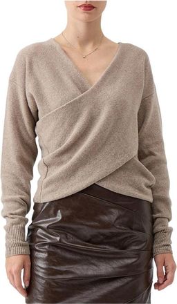 Federica Tosi Maglia Incrocio - Dames - V-hals truien - Beige - M - Wol - Truien & Vesten