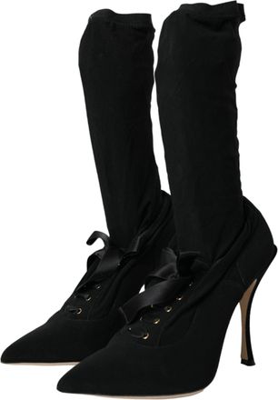 Dolce & Gabbana Womens Lace-Up Stiletto Heeled Boot Black Fabric