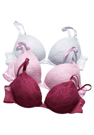 Petite Fleur Push-up-BH PETITE FLEUR, Damen, Gr. 70, Cup B, bunt (wei&szlig;, ros&eacute;, brombeer), Spitze, Obermaterial: 64% Baumwolle, 31% Polyamid, 5% Elasthan, BHs Push-u