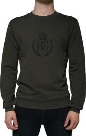 Dolce & Gabbana Mens Crown Logo Sweatshirt Olive Green - Dark Grey Cotton - Size EU 44 (Mens)