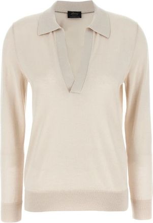 Brioni Cashmere en Zijde Polo Shirt - Dames - Cashmere truien - Beige - XS - Truien & Vesten