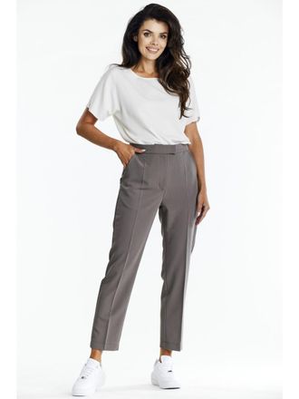 OEM Elegantes Pantalones Pitillo Con Pliegues, Color Topo, Talla M