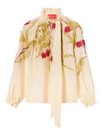 La DoubleJ Blouse met borduurwerk en ruches - Beige