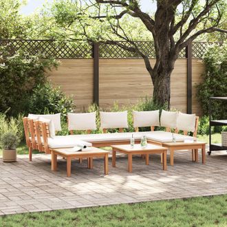 Berkfield Home 4 Piece Garden Bench Set with Cushions - Solid Teak Wood in Brown