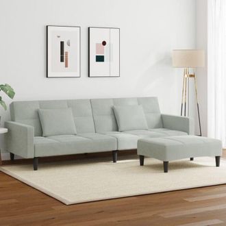 vidaXL Vidaxl - Divano Letto a 2 Posti con Poggiapiedi Grigio Chiaro in Velluto