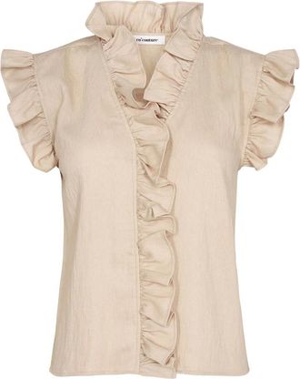 Co'Couture Overhemden, Dames, Beige, M, Top met ruchedetails