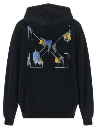 Off-white Logo-Embroidered with Arrow & Floral Graphic Hoodie - Black