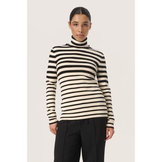 Soaked In Luxury SLSpina Slim Fit Rollneck Pullover in Black And White Stripe at Nordstrom, Size Xx-Large